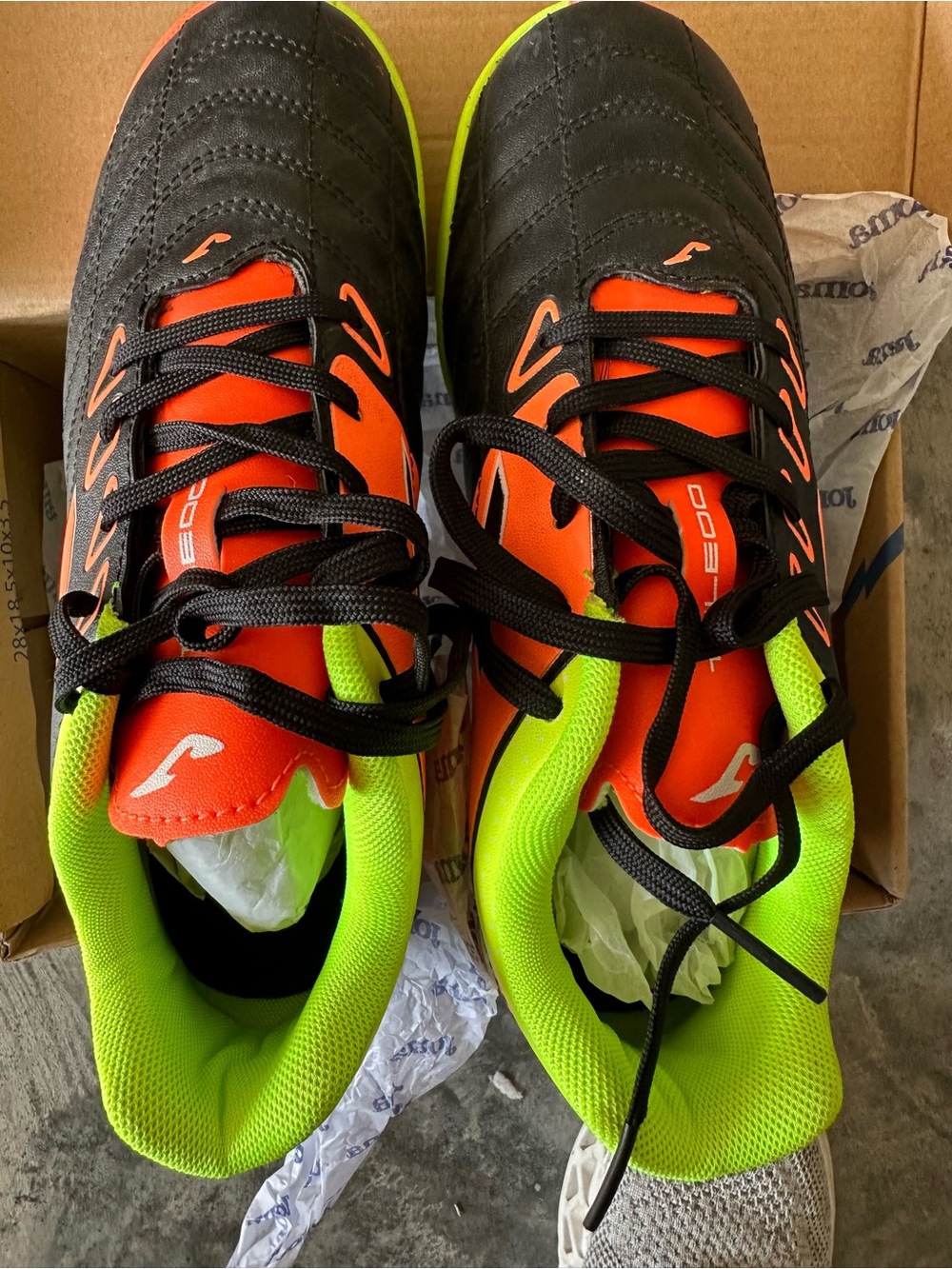 Youth Athletic Soccer Shoes — Black with Orange and Neon Green